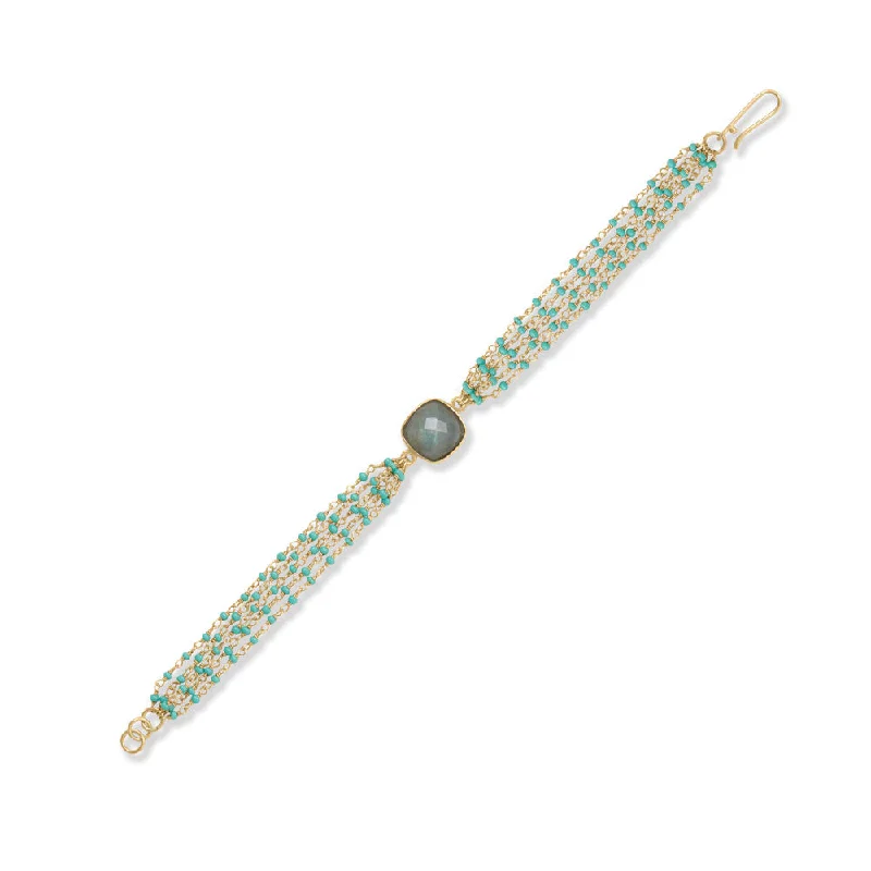 Bead row bangles-Beaded Turquoise and Square Labradorite Bracelet