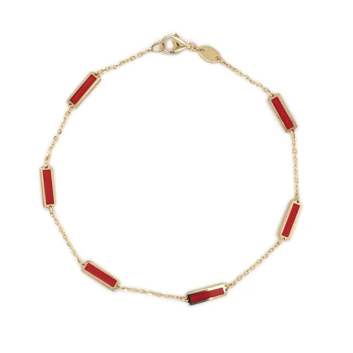 Pure star bangles-14k Gold & Coral Station Bar Bracelet