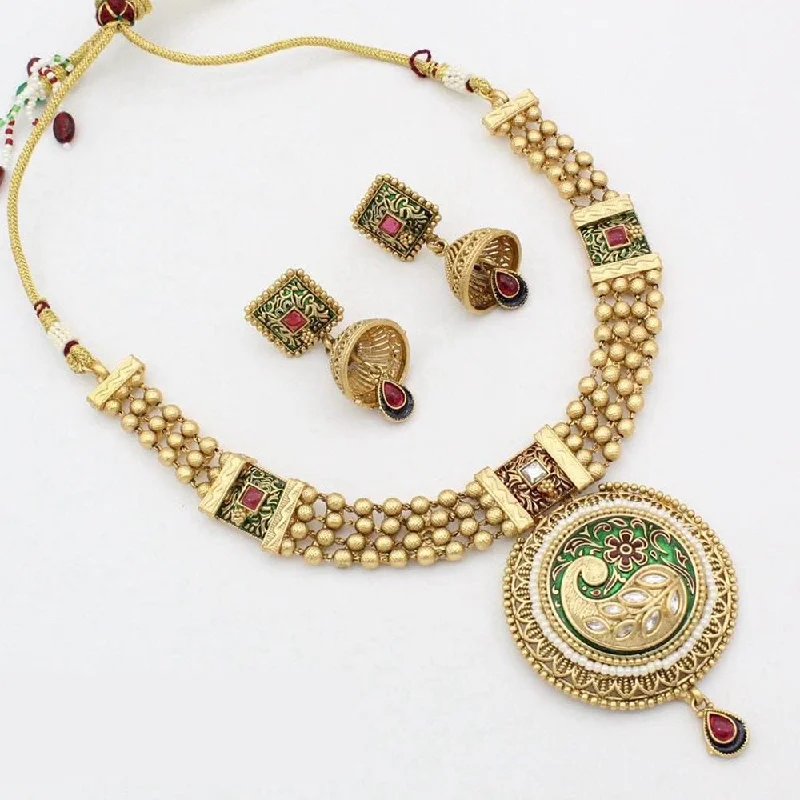 Thin yarn necklaces-Manisha Jewellery Gold Plated Meenakari Necklace Set