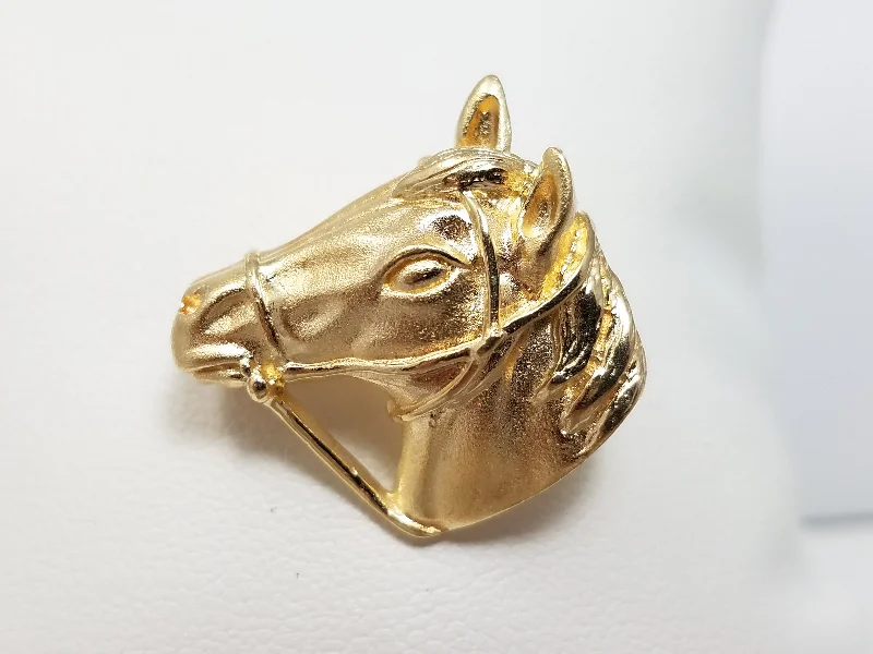 Vintage flair brooch-Equestrian Pin! 14k Yellow Gold Horse Head Brooch/Pin