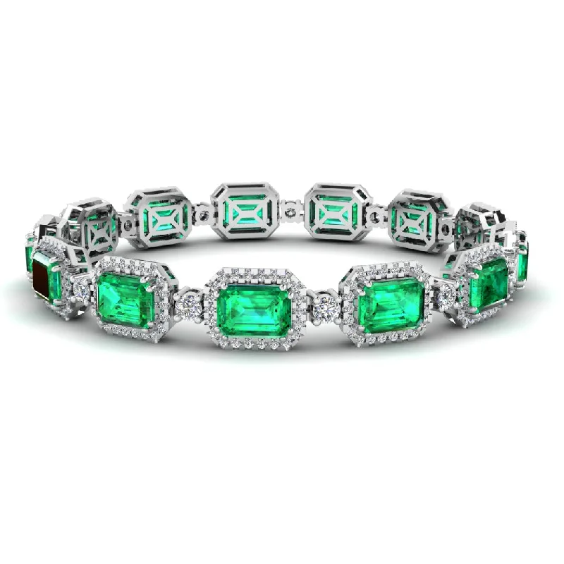 Tight clasp bangles-Emerald Shape 14 Carat Emerald Gem Center Featuring Diamond Halo Bracelet BRHAEME