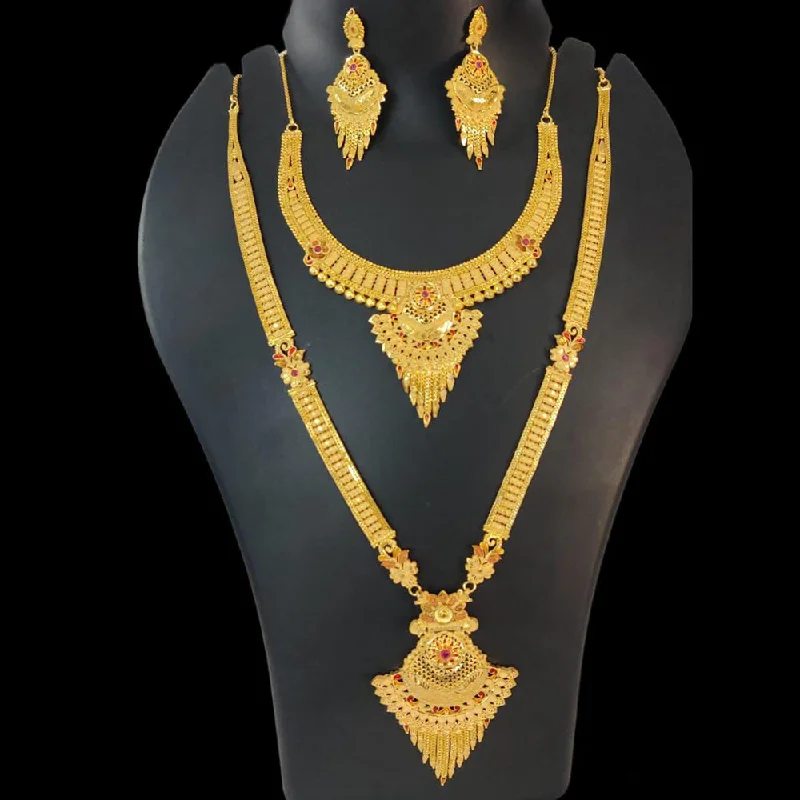 Reef knot necklaces-Pari Art Jewellery Forming Gold Double Necklace Set