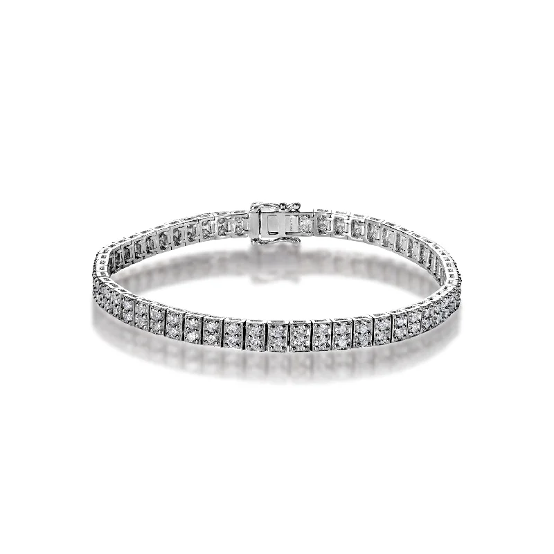 Pure link bangles-Cleo 3 Carat Round Brilliant Single Row Diamond Tennis Bracelet in 14k White Gold