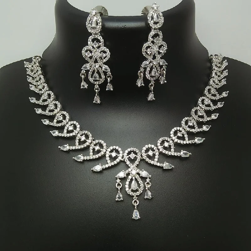 Radiant pearl necklaces-Manisha Jewellery Silver Plated AD Necklace Set