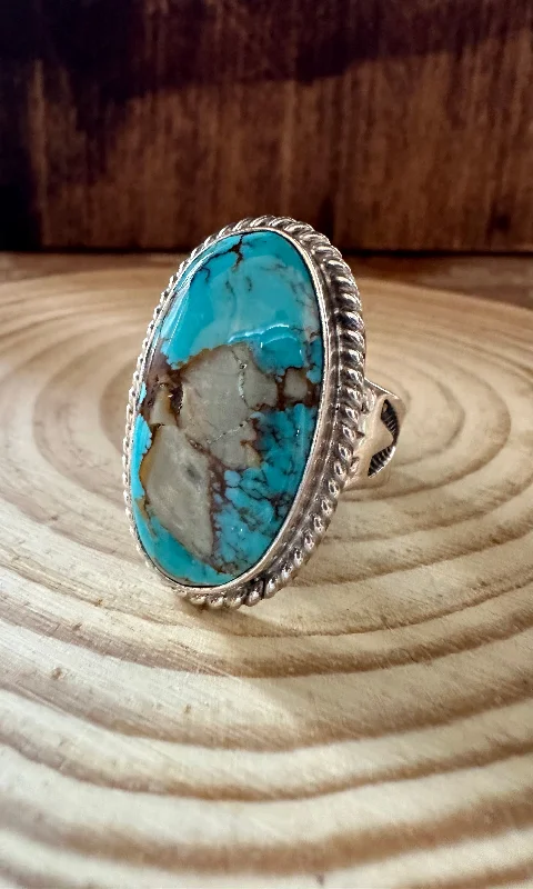 Bamboo style rings-ALVERY SMITH Handmade Sterling Silver and Turquoise Ring • Size 10 1/2