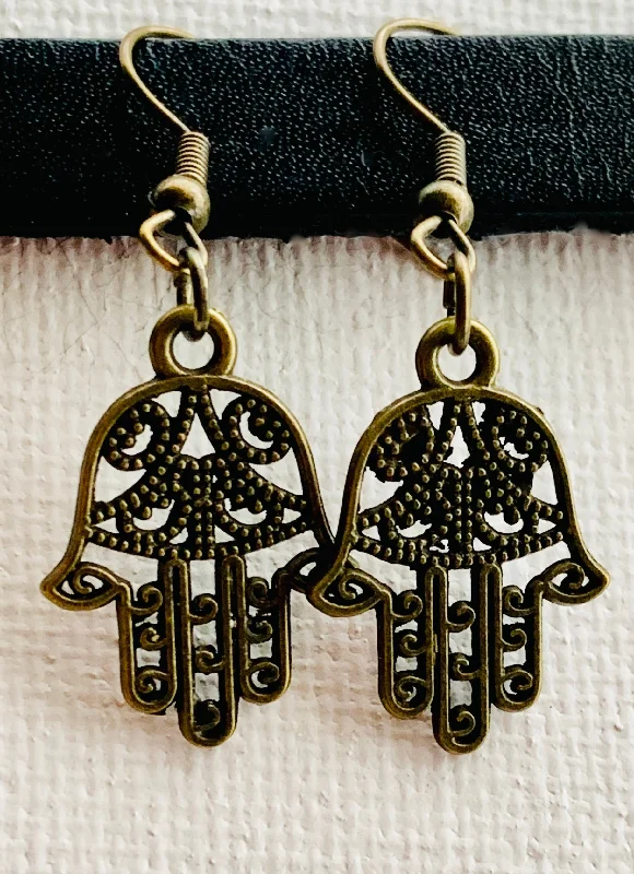 Square stud earrings-Hamsa Handmade Antique Gold Earrings