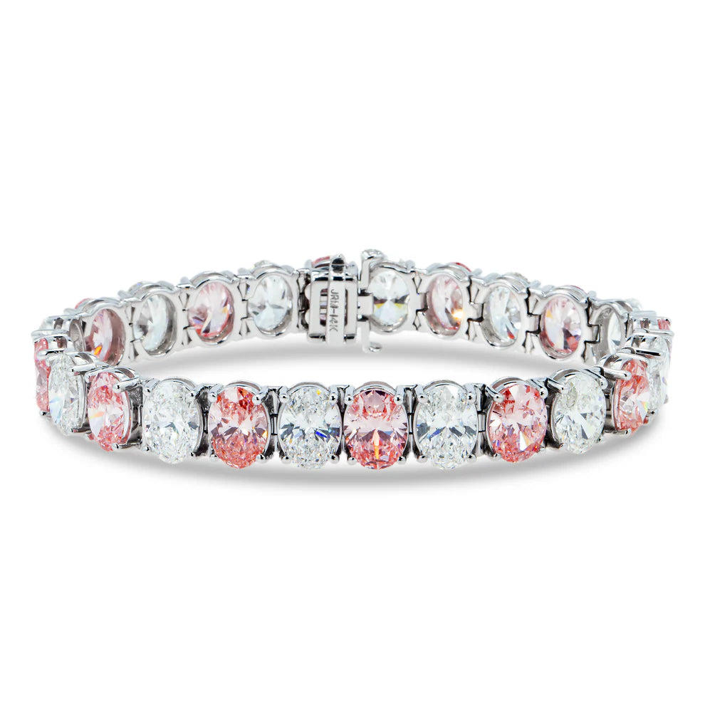 Light bead bangles-Kya 38 Carats Oval Cut White & Fancy Pink Diamond Bracelet in 14K White Gold