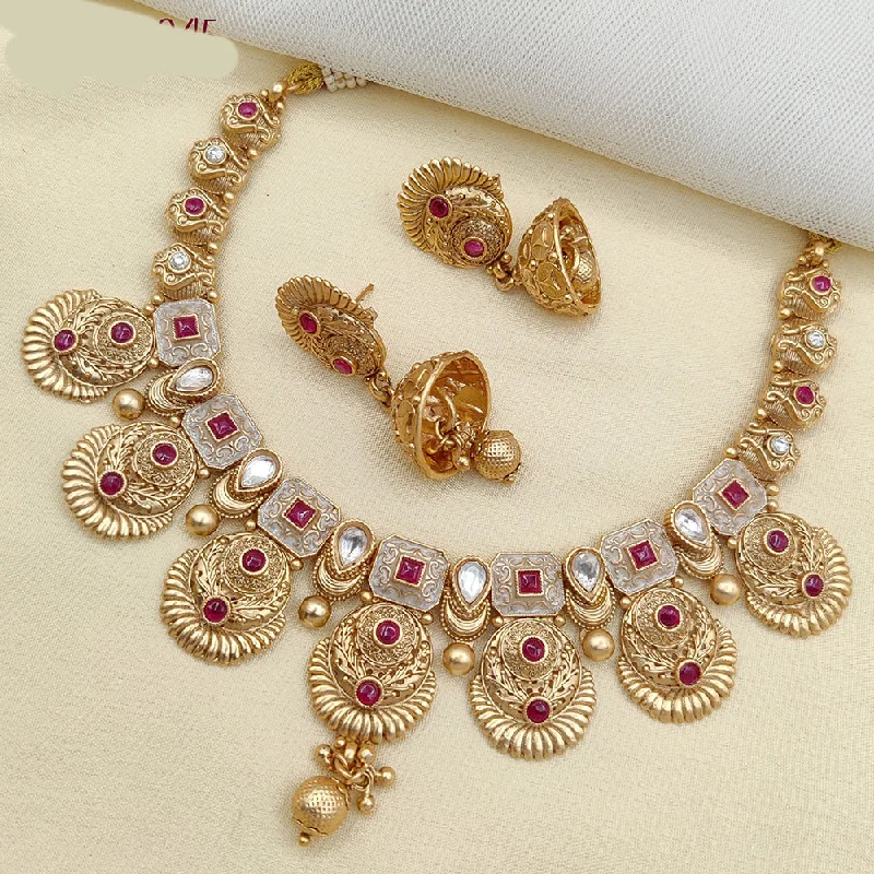 Stellar charm necklaces-Jewel Addiction Gold Plated Pota Stone And Meenakari Necklace Set