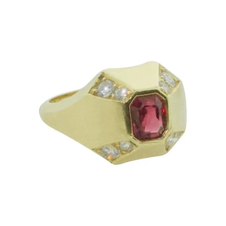 Polished stone rings-Modern Ruby and Diamond Ring in 18k Yellow Gold