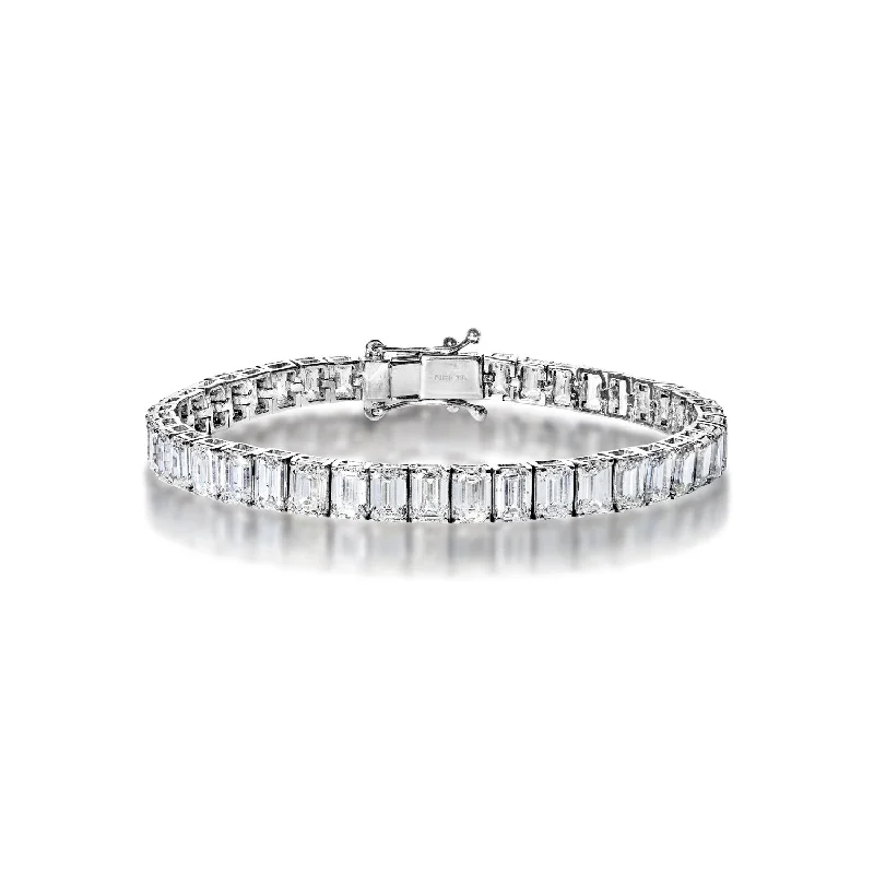 Retro deco bangles-Kallie 24 Carat Emerald Cut Single Row Diamond Tennis Bracelet in 14k White Gold