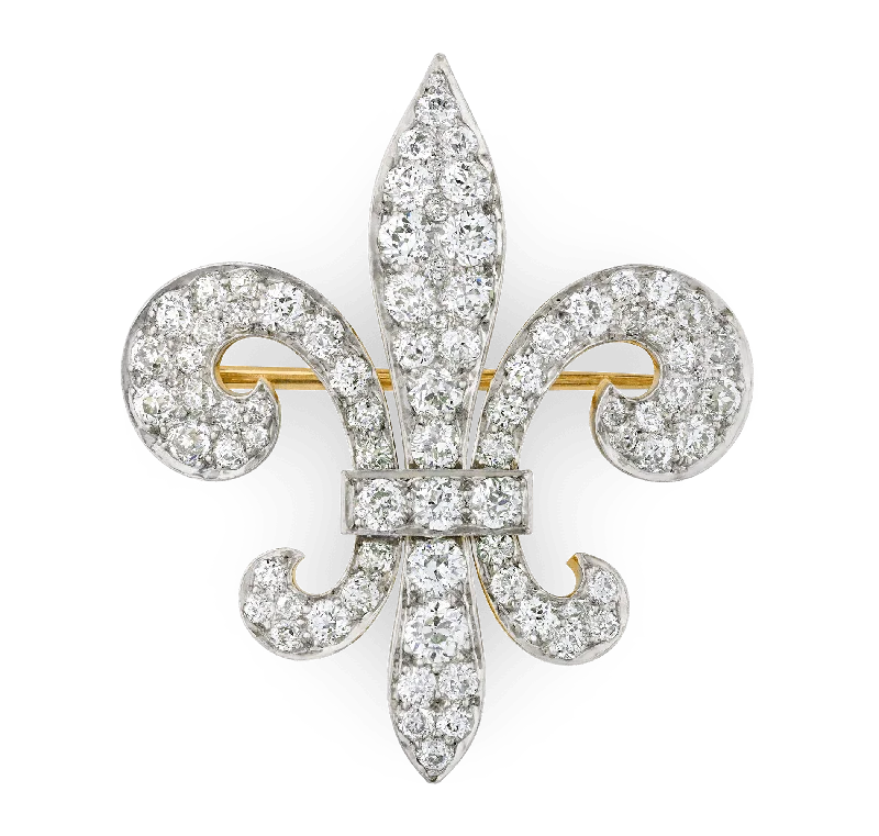 Flat bow brooch-Diamond Fleur-de-lis Brooch