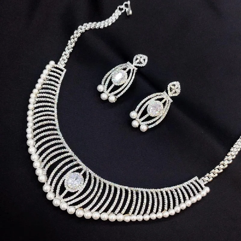 Vine braid necklaces-Akruti Collection Silver Plated AD Stone Necklace Set