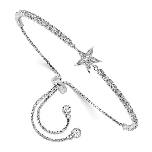 Ethnic weave bangles-Sterling Silver CZ Star Adjustable Bracelet