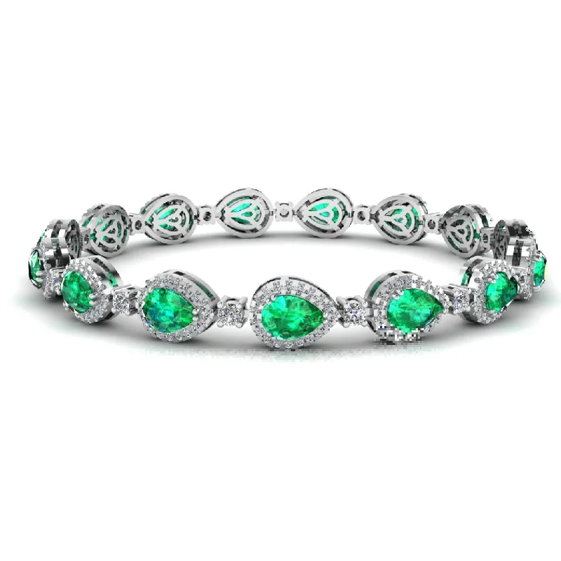 Cultured pearl bangles-Halo Pear Shape 9 Carat Emerald and Diamond Halo Bracelet BRHAPSE