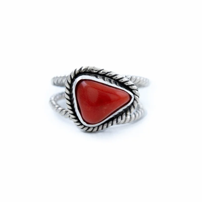 Emerald cut rings-Triangular Red Coral Ring