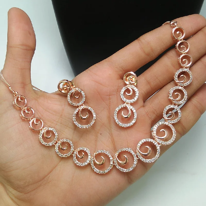 Flax braid necklaces-Manisha Jewellery Rose Gold Plated Austrian Stone Necklace Set