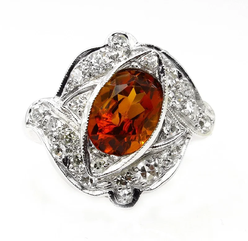 Linen cord rings-Art Deco 2.43ct Old European Antique Vintage Madeira Citrine and Diamond Platinum Ring