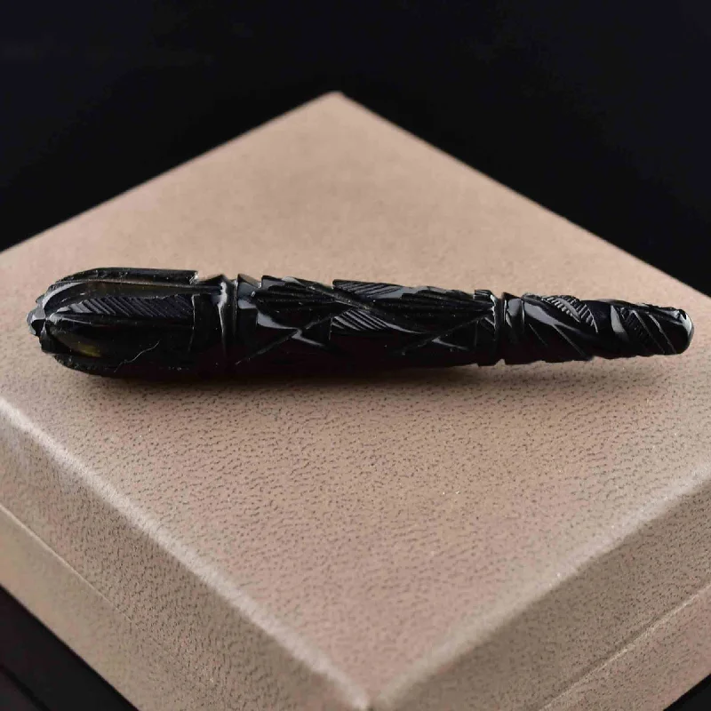 Subtle filigree brooch-Antique Carved Whitby Jet Victorian Brooch