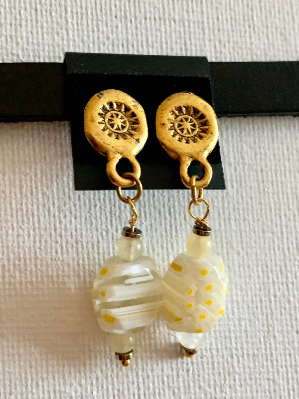 Bold statement earrings-Sunshine Handmade Citrine, Millefiori Glass, and Hematite Earrings