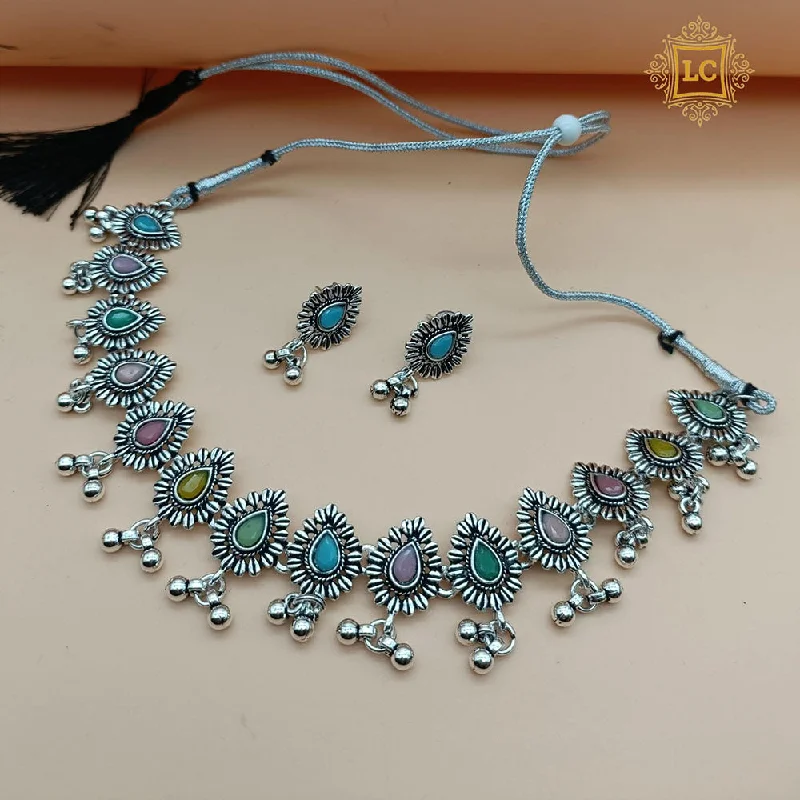 Dainty charm necklaces-Lalita Creation Oxidised Plated Pota Necklace Set