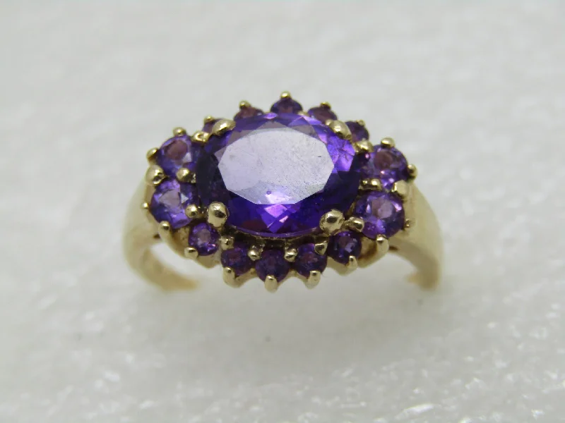 Tiered design rings-Vintage 10kt Amethyst Halo Ring, Multi-Stone, Appx.  2.5 TCW,  Size 9, 3.85gr.