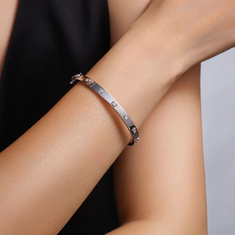 Textured metal bangles-Diamond Baguette Bangle