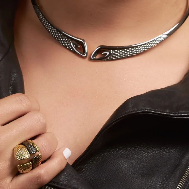 Boho bead necklaces-Python Collar - Black Ruthenium Vermeil