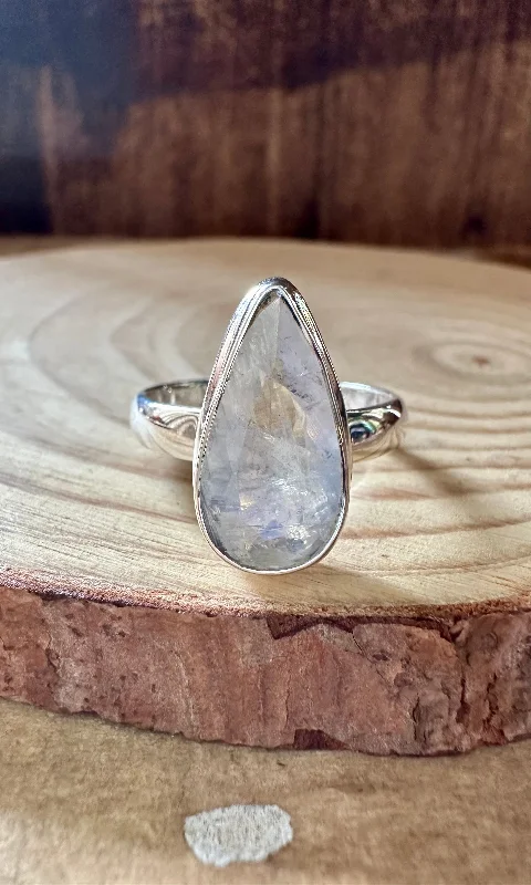 Luxe diamond rings-DAGGER TEARDROP MOONSTONE Sterling Silver Ring • Size 9