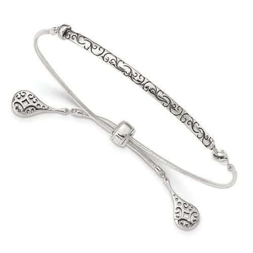 Tide motif bangles-Sterling Silver Filigree Drops Adjustable Bolo Bracelet