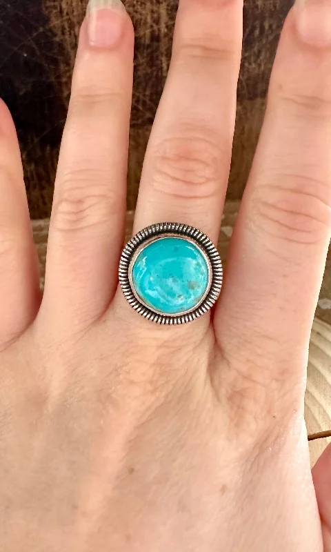 Woven cord rings-PACIFIC OCEAN Turquoise and Sterling Silver and Ring • Size 7 1/2