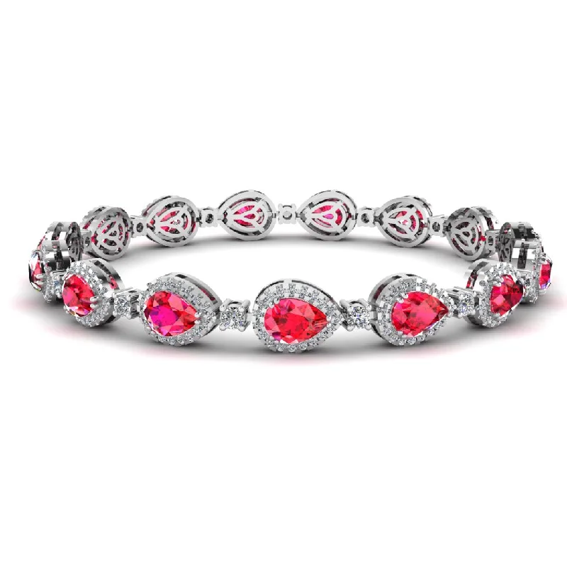 Sapphire stone bangles-Halo Pear Shape 9 Carat Ruby and Diamond Halo Bracelet BRHAPSR