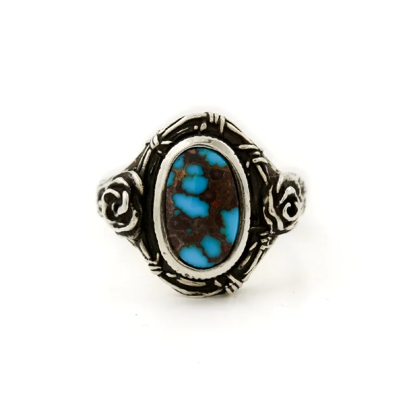 Silk cord rings-Silver x Egyptian Turquoise "Thorn in My Heart" Signet