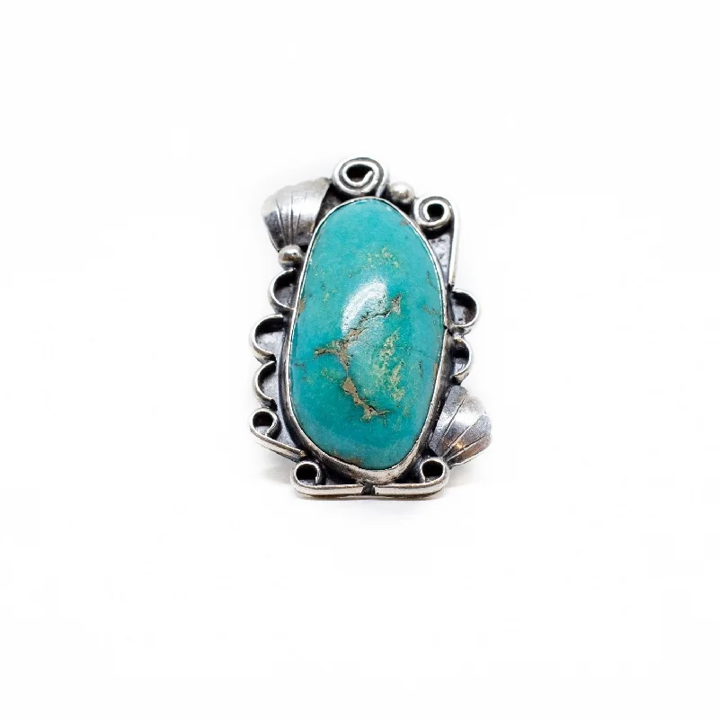 Heavy stone rings-Scalloped Silver Turquoise Ring