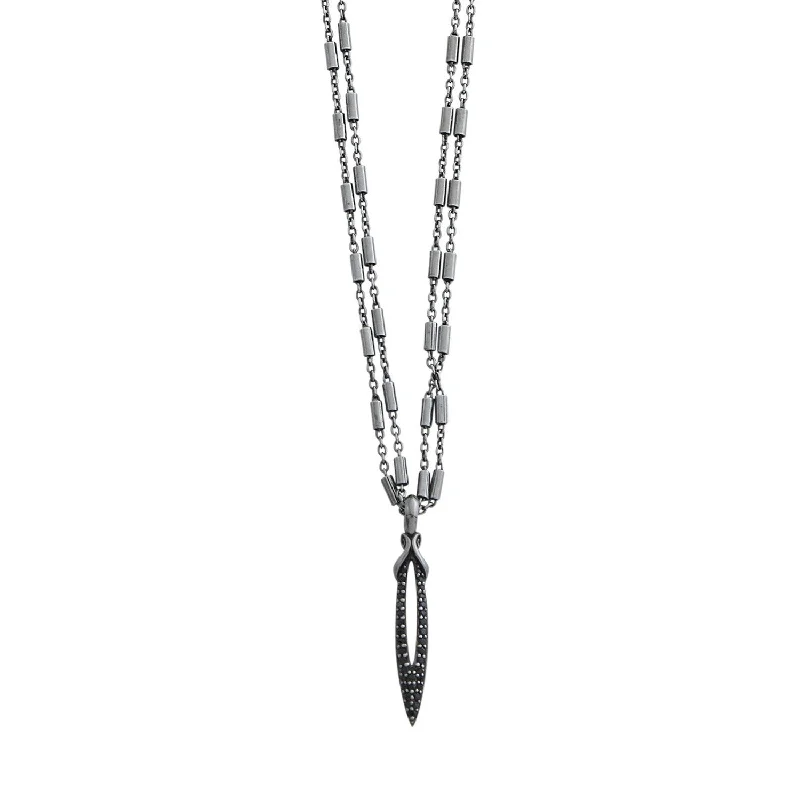 Topaz stone necklaces-Stiletto Pavé Bar Chain Pendant - Black Ruthenium Vermeil + CZ Noir