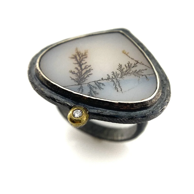 Fox motif rings-Teardrop Dendritic Agate Ring