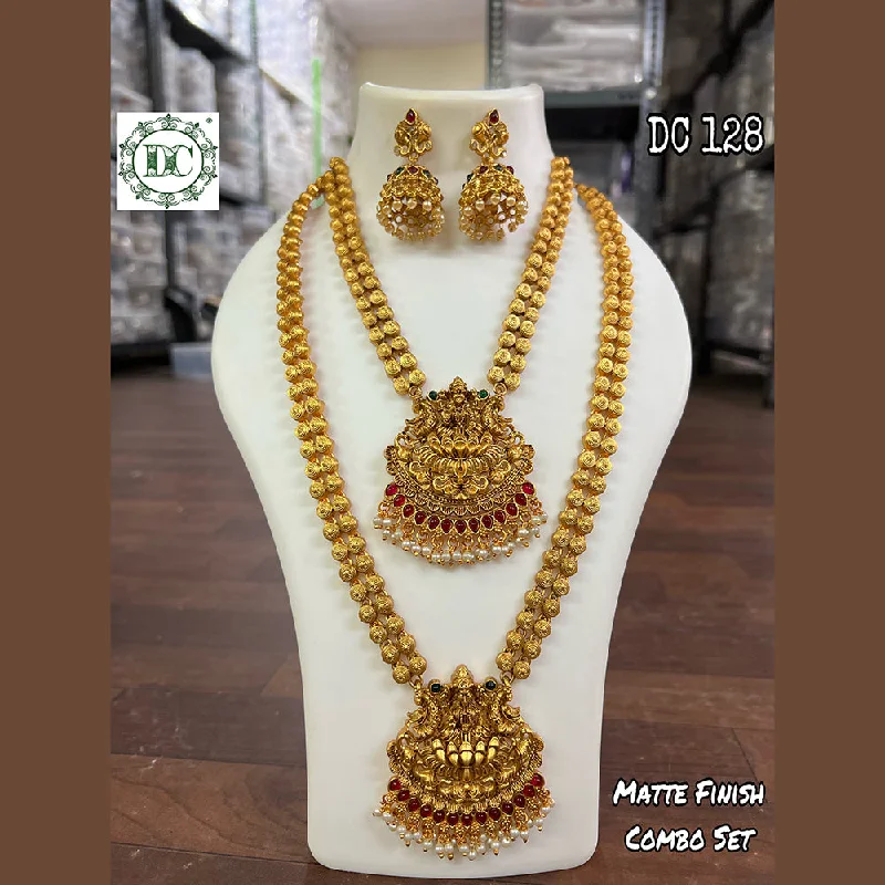 Topaz necklaces-Diksha Collection Gold Plated Temple Double Necklace Set