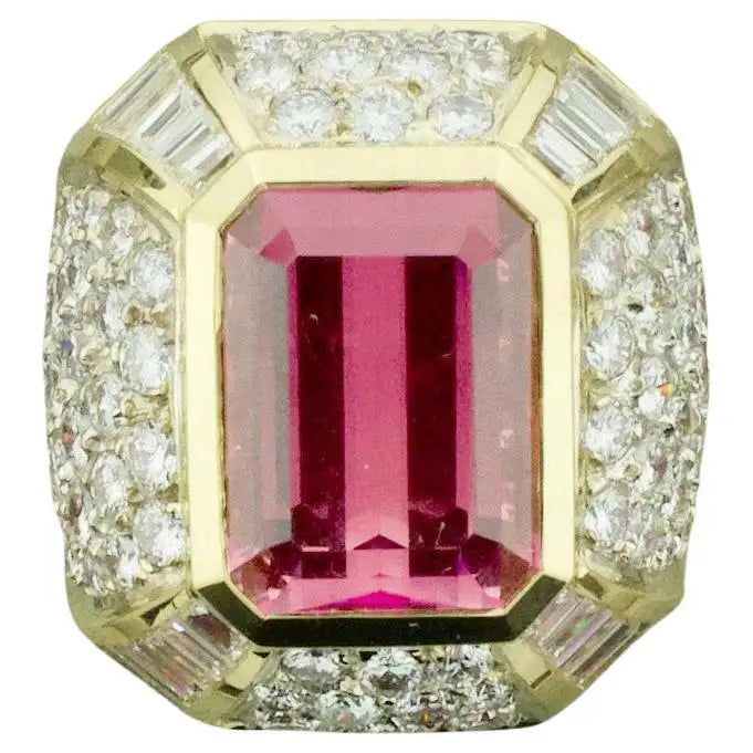 Petal design rings-Huge Diamond and Pink Tourmaline Ring in 18k