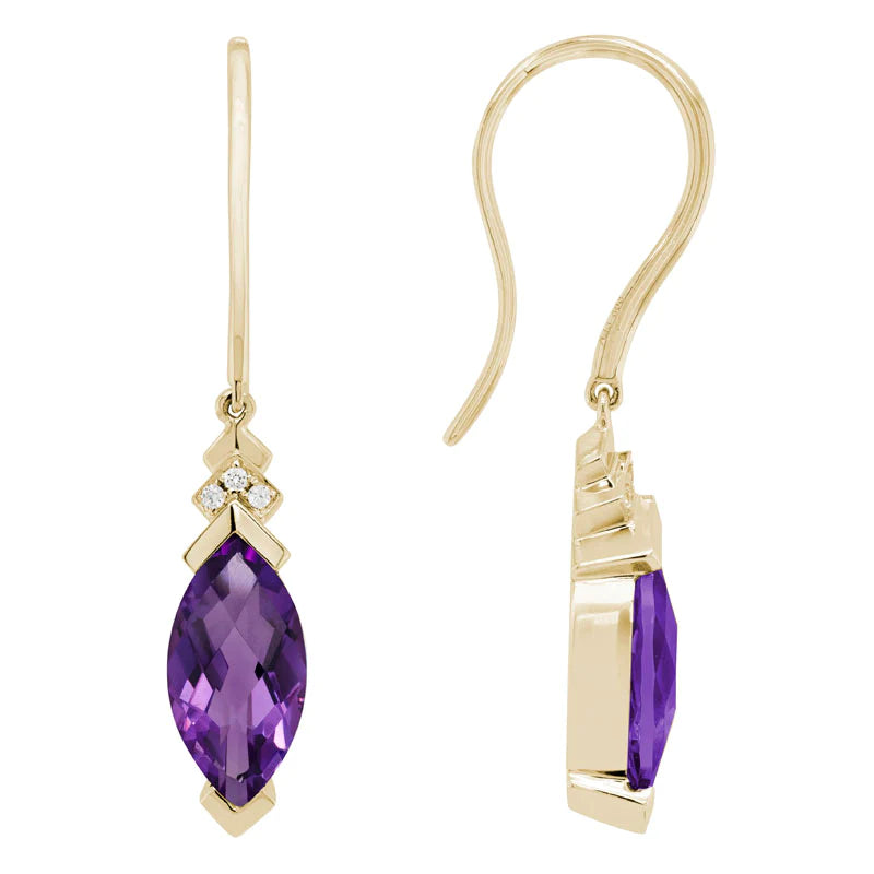 Silk cord earrings-14K Yellow Gold Amethyst and Diamond Wire Earrings