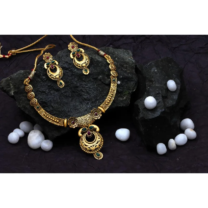 Warm wood necklaces-Bhavi Jewels Gold Plated Pota Stone  Necklace Set