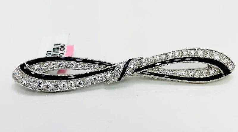 Subtle accent brooch-Opulent Art Deco 1930s Platinum Diamond Onyx Brooch