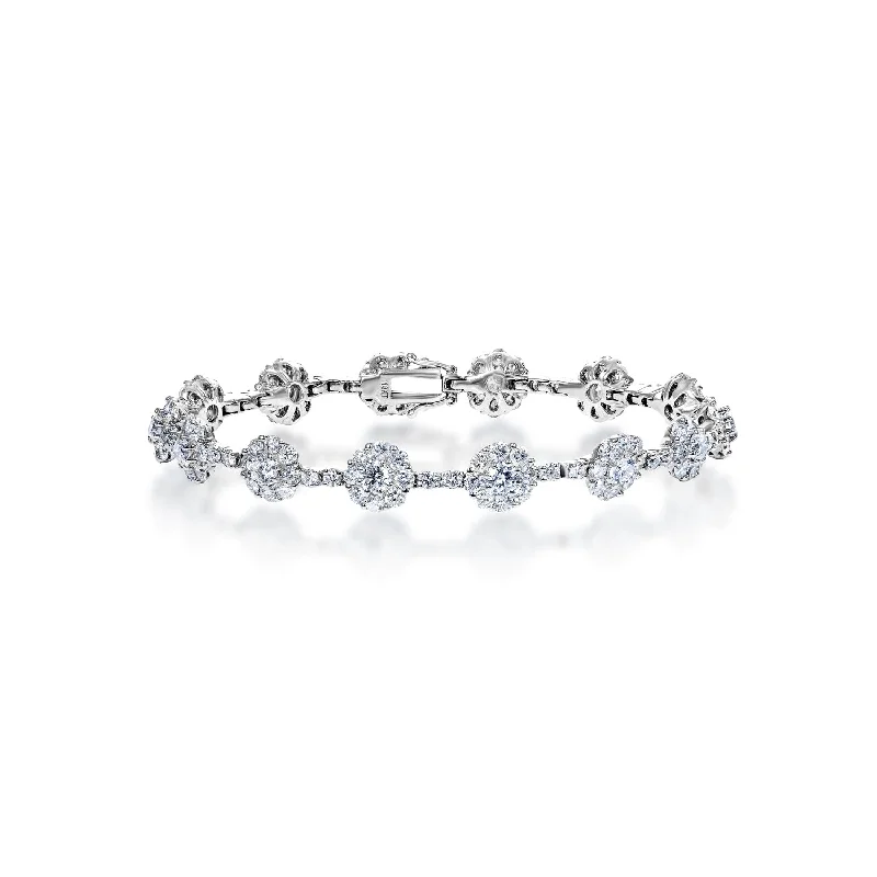 Bead trim bangles-Kamila 7 Carats Round Brilliant Diamond Single Row Bracelet in 18k White Gold