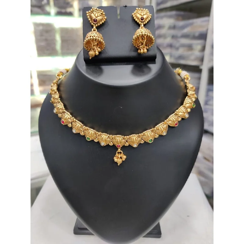 Fox charm necklaces-Akruti Collection Gold Plated Pota Stone Matte Finish Necklace Set