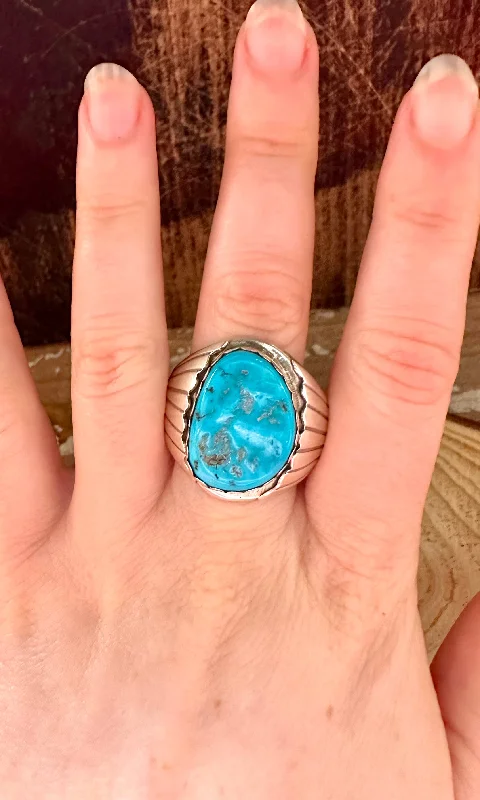 Cluster gem rings-ALVERY SMITH NAVAJO Green Turquoise Ring • Size 13