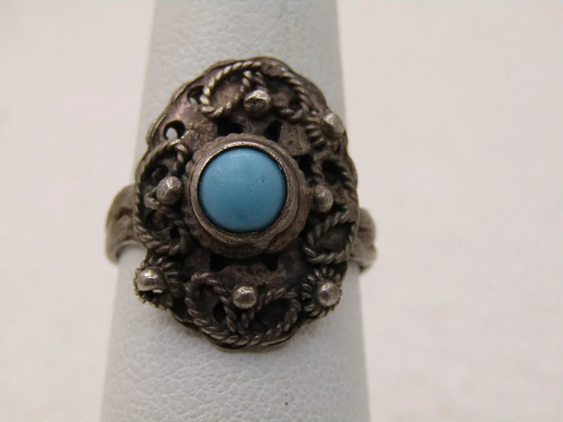 Polished bead rings-Vintage Southwestern Sterling Turquoise Ring, Sz. 7