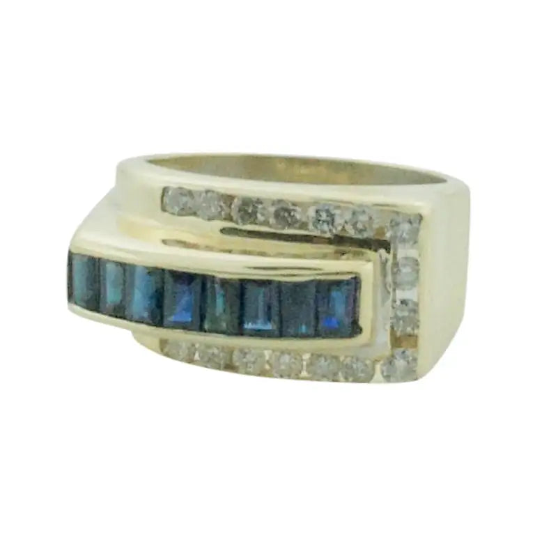 Open frame rings-Retro Sapphire and Diamond Ring in Yellow Gold