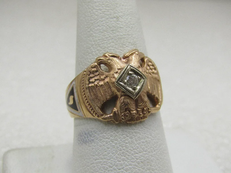 Morganite stone rings-Vintage 10kt 32nd Degree Diamond Masonic Ring, Scottish Ring, Sz. 9