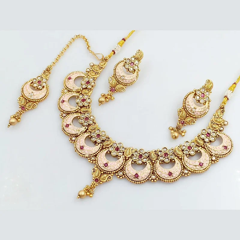 Round stone necklaces-Rani Sati Jewels Gold Plated Necklace Set