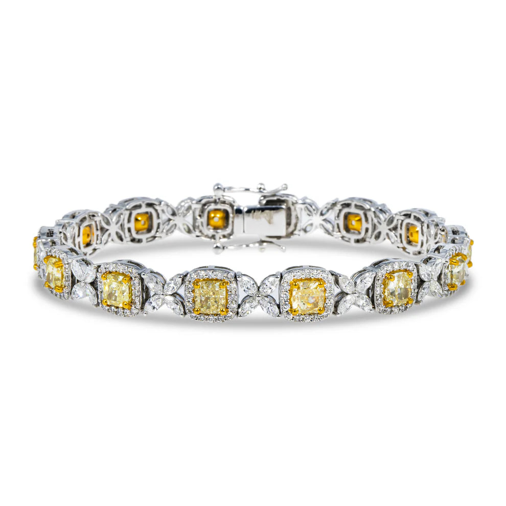 Linen cord bangles-Khaleesi 12 Carats Cushion Cut Fancy Yellow Diamond Bracelet in 14K White Gold