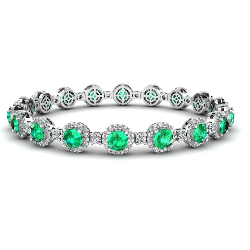 Bold druzy bangles-Round Brilliant Shape 8.5 Carat Emerald Gem Featuring Diamond Halo Bracelet BRHARBE