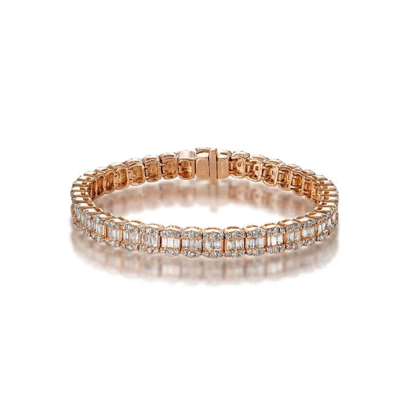 Cord edge bangles-Dylan 6 Carat Combine Mix Shape Single Row Diamond Tennis Bracelet in 14k Rose Gold for Women